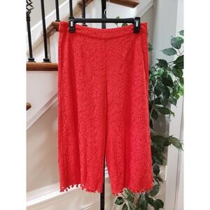 Isla Maude Womens Red Lace Floral Cotton Elastic Waist Casual Capri Pants Small